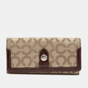 Coach Beige/Brown Signature Canvas and Patent Leather Flap Continental Wallet, Wallets & Money Clips - Luxury Closet catalog