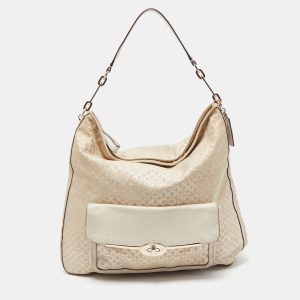 Coach Cream Op Art Fabric and Leather Madison Hobo, Shoulder Bags - Luxury Closet catalog