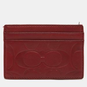 Coach Red Logo Embossed Leather Card Holder, Wallets & Money Clips - Luxury Closet catalog
