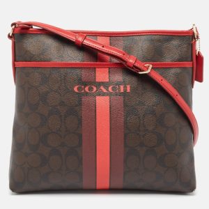 Coach Dark Brown/Red Signature Coated Canvas Varsity Striped File Crossbody Bag, Handbags - Luxury Closet catalog