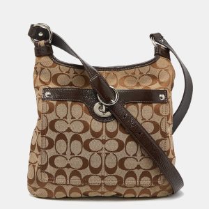 Coach Brown/Beige Signature Canvas and Patent Leather Crossbody Bag, Handbags - Luxury Closet catalog