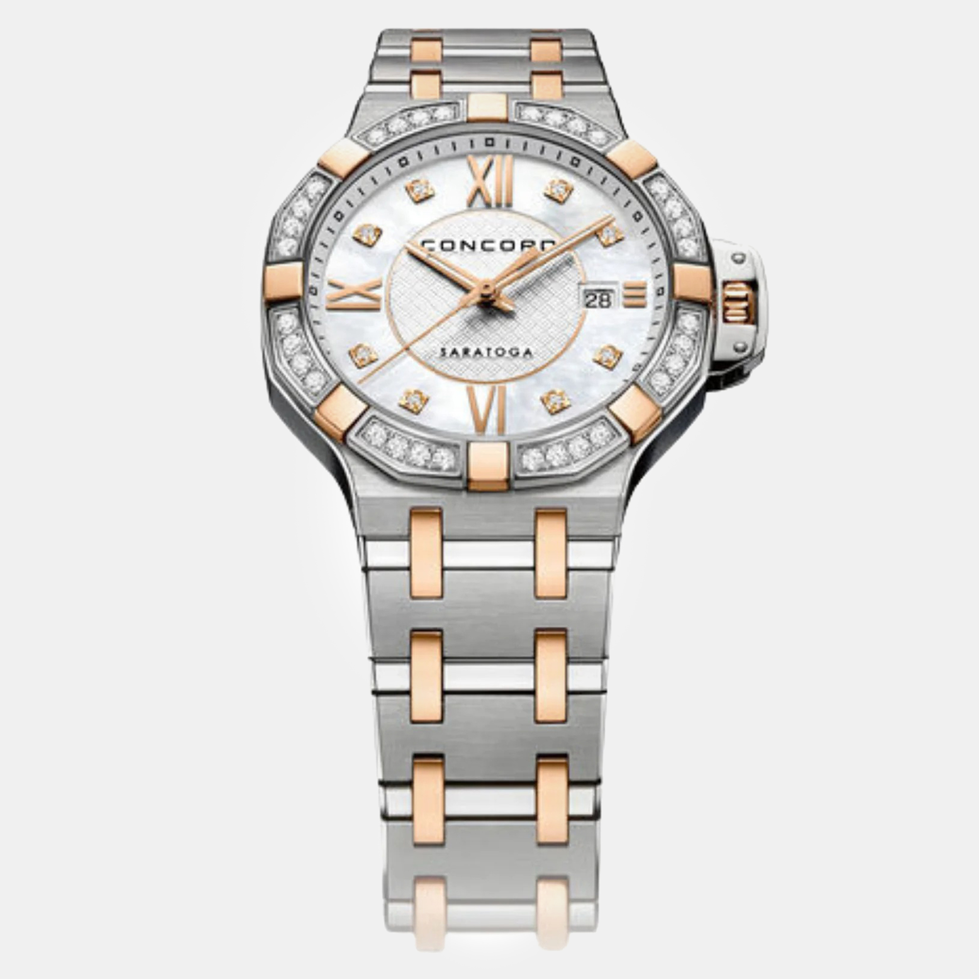 Concord White MOP 18K Rose Gold Stainless Steel Saratoga 0320433 Quartz Women's Wristwatch 31 mm, Watches - Luxury Closet catalog