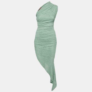Cou Coo Green Patterned Knit Ruched Asymmetric Strapless Dress XS, Dresses - Luxury Closet catalog