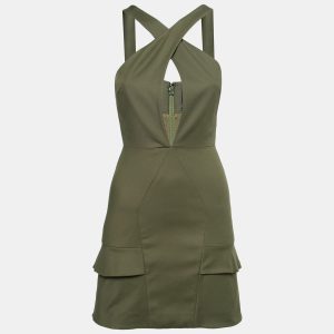 Cushnie Et Ochs Safari Green Stretch Cotton Keyhole Detail Mini Dress XS, Dresses - Luxury Closet catalog