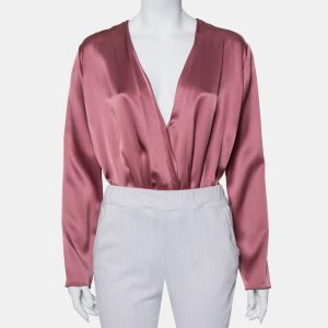 Cushnie et Ochs Pink Silk Charmeuse Faux Wrap Body Suit L, Shirts & Tops - Luxury Closet catalog