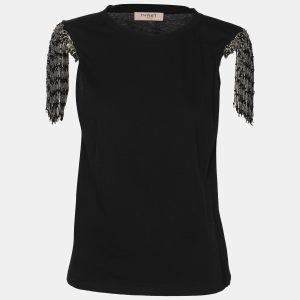 Twinset Black Cotton Fringes Tank Top XS, Shirts & Tops - Luxury Closet catalog