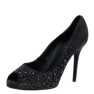 D&G Black Suede Crystal Embellished Peep Toe Pumps Size 40, Pumps - Luxury Closet catalog