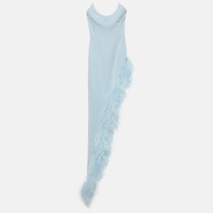 David Koma Blue Ostrich Feather-Trim Crepe Asymmetric Cocktail Dress XXS, Dresses - Luxury Closet catalog
