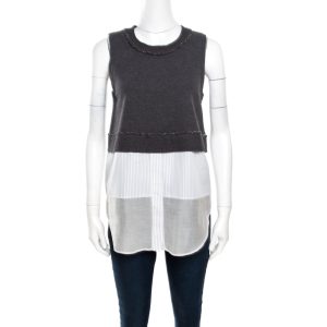 10 Crosby Derek Lam Grey and White Knit Striped Layered Sleeveless Blouse S, Shirts & Tops - Luxury Closet catalog