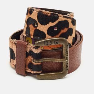 D&Ga Brown Calfhair and Leather Buckle Belt 85CM, Belt Buckles - Luxury Closet catalog