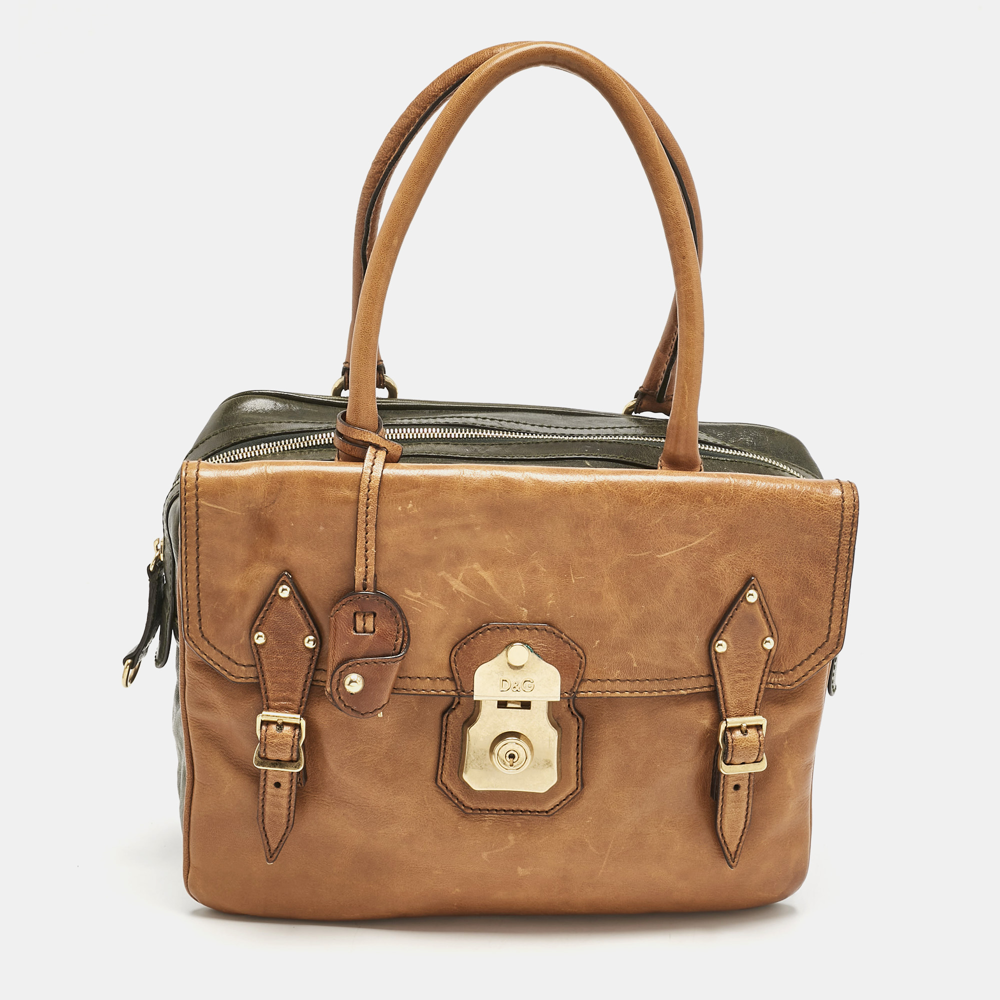 D&G Brown/Olive Green Leather Allyson Satchel, Satchels - Luxury Closet catalog
