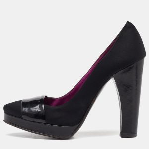 D&G Black Satin and Patent Leather Platform Block Heel Pumps Size 39, Pumps - Luxury Closet catalog