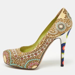 D&G Multicolor Printed Fabric Platform Pumps Size 36.5, Pumps - Luxury Closet catalog