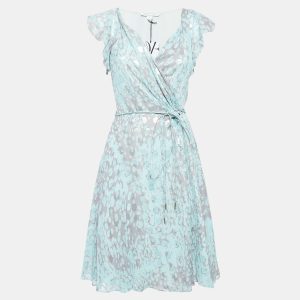 Diane Von Furstenberg Grey/Blue Printed Silk Delancey Wrap Dress S, Dresses - Luxury Closet catalog