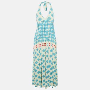 Diane Von Furstenberg Cream Printed Linen Blend Knit Halter Neck Franz Maxi Dress M, Dresses - Luxury Closet catalog