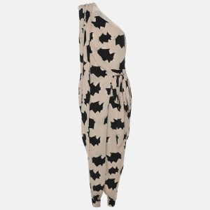 Diane Von Furstenberg Pink/Black Spina Print Silk One Shoulder Jumpsuit S, Suits - Luxury Closet catalog