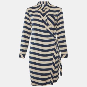 Diane Von Furstenberg Navy Blue Striped Stretch Silk Wrap Dress M, Dresses - Luxury Closet catalog