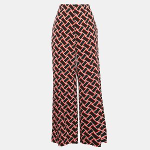 Diane Von Furstenberg Black/Red Geometric Print Crepe Wide-Leg Trousers M, Clothing - Luxury Closet catalog