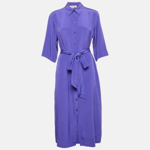 Diane Von Furstenberg Purple Button Front Belted Midi Shirt Dress S, Dresses - Luxury Closet catalog