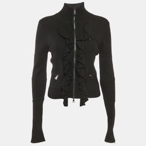 Diane Von Furstenberg Black Wool Knit Ruffled Zip-Up Madelyne Cardigan S, Sweaters & Cardigans - Luxury Closet catalog