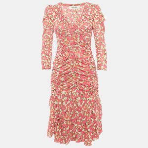 Diane Von Furstenberg Pink Printed Mesh Ruched Dress M, Dresses - Luxury Closet catalog