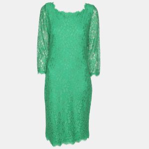 Diane Von Furstenberg Green Lace Full Sleeves Midi Dress L, Dresses - Luxury Closet catalog