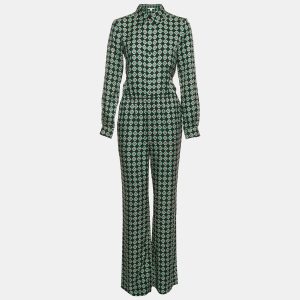 Diane Von Furstenberg Black Printed Silk Flared Jumpsuit S, Suits - Luxury Closet catalog