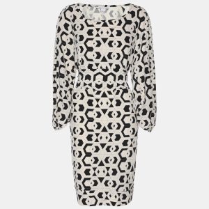 Diane Von Furstenberg Cream/Black Printed Silk Belted Dress S, Dresses - Luxury Closet catalog