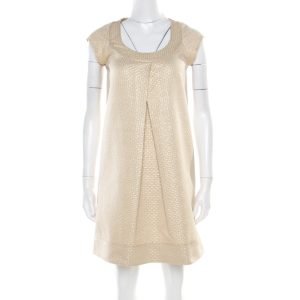 Diane Von Furstenberg Gold Jacquard Inverted Pleat Detail Ayuka Dress S, Dresses - Luxury Closet catalog