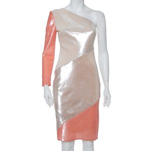 Diane Von Furstenberg Color Block Sequin Embellished Silk One Shoulder Midi Dress XS, Dresses - Luxury Closet catalog