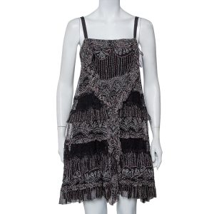 Diane Von Furstenberg Black Printed Silk Lace Trim Detail Tiered Taleen Mini Dress M, Dresses - Luxury Closet catalog