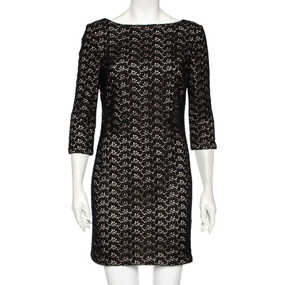Diane von Furstenberg Black Floral Pattern Cutout Lace Dress M, Dresses - Luxury Closet catalog