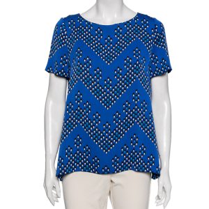 Diane von Furstenberg Blue Silk Maggy Chevron Dots Printed Top M, Shirts & Tops - Luxury Closet catalog