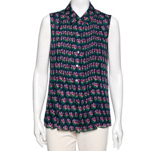 Diane von Furstenberg Blue Floral Printed Pleated Front Sleeveless Top L, Shirts & Tops - Luxury Closet catalog