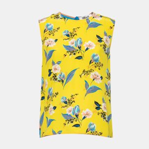 Diane von Furstenberg Yellow & Blue Floral Printed Silk Sleeveless Top L, Shirts & Tops - Luxury Closet catalog
