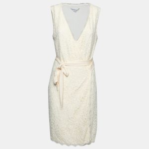 Diane Von Furstenberg Cream Lace Wrap Dress L, Dresses - Luxury Closet catalog