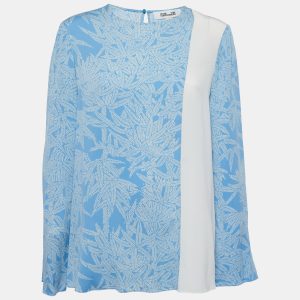 Diane Von Furstenberg Blue Printed Silk Contrast Top M, Shirts & Tops - Luxury Closet catalog