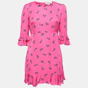 Diane Von Furstenberg Pink Floral All-Over Motif Crepe Ruffle Detail Mini Dress S, Dresses - Luxury Closet catalog
