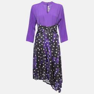 Diane Von Furstenberg Purple Printed Jersey & Crepe Long Sleeve Asymmetrical Midi Dress S, Dresses - Luxury Closet catalog