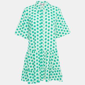 Diane Von Furstenberg Cream/Green Print Cotton Button Front Mini Dress M, Dresses - Luxury Closet catalog