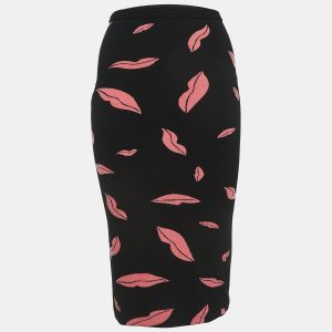 Diane Von Furstenberg Black/Pink Lips Patterned Knit Pencil Skirt XS, Skirts - Luxury Closet catalog