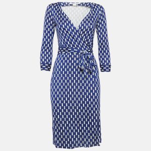 Diane Von Furstenberg Blue Printed Silk Jersey Wrap Dress XS, Dresses - Luxury Closet catalog