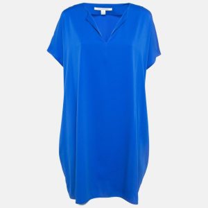 Diane Von Furstenberg Blue Stretch Satin Shift Dress M, Dresses - Luxury Closet catalog
