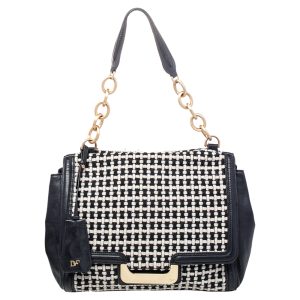 Diane von Furstenberg Black Leather And Fabric Shoulder Bag, Shoulder Bags - Luxury Closet catalog