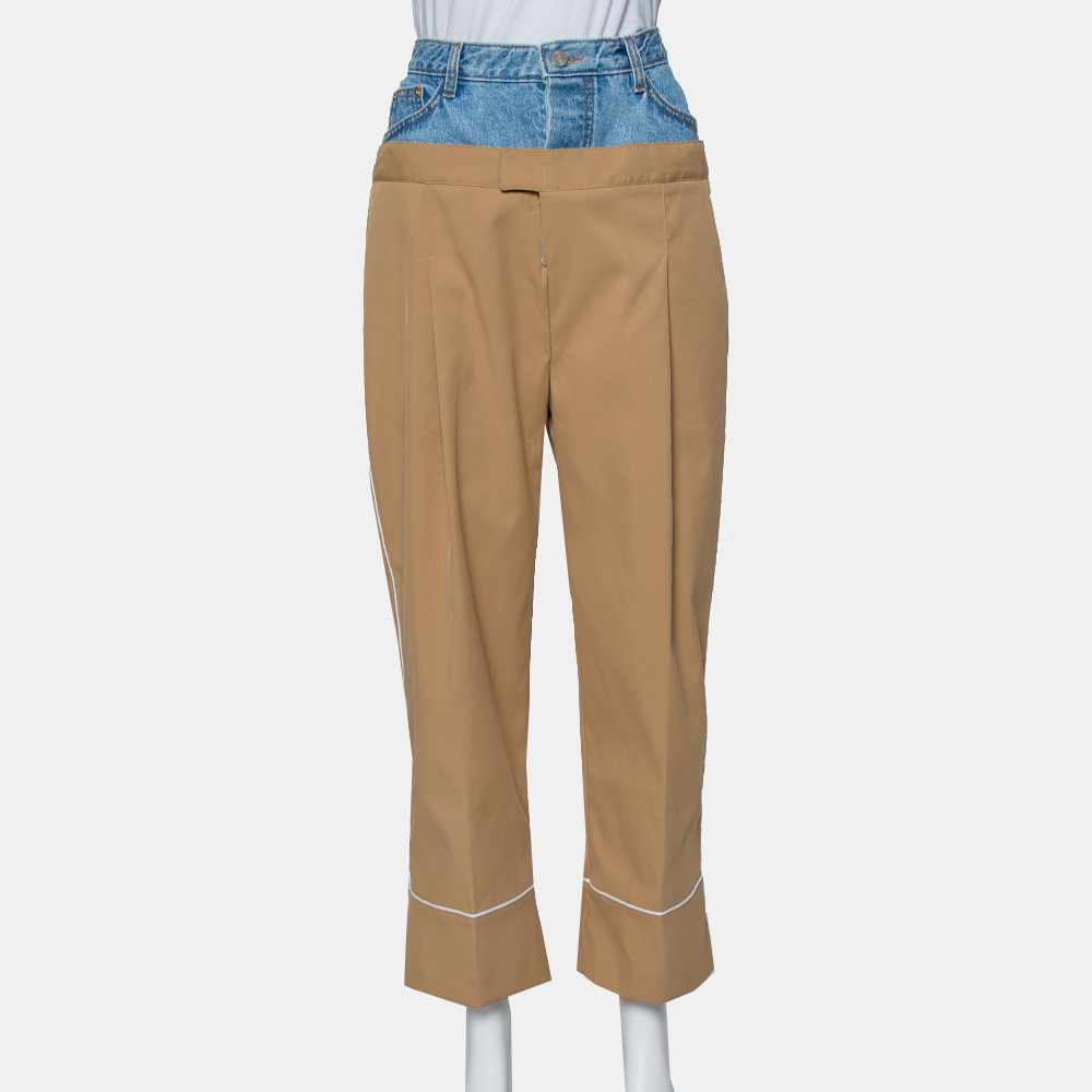 Dina Zaki Beige Synthetic Denim Mix Duel T Fashion Pants L, Clothing - Luxury Closet catalog