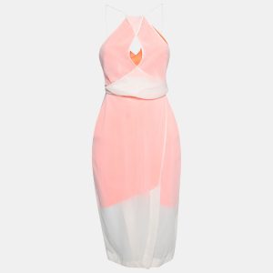 Dion Lee Neon Orange and Cream Sheer Silk Layered Vertigo Halter Dress S, Dresses - Luxury Closet catalog