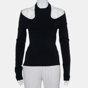 Dionlee Black Knit Cutaway Halterneck Long Sleeve Top L, Shirts & Tops - Luxury Closet catalog