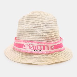 Dior Ivory/Pink Logo Detail Hemp Straw Dioresort Hat 58, Luggage Accessories - Luxury Closet catalog
