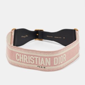 Dior Light Pink/White Logo Embroidered Canvas and Leather Belt 85CM, Belt Buckles - Luxury Closet catalog
