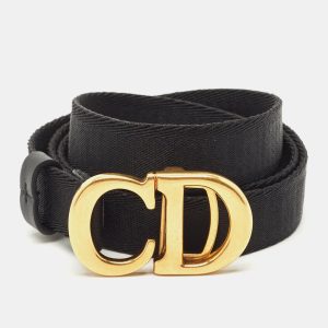 Dior Black Canvas and Leather CD Logo Slim Belt 90 CM, Belt Buckles - Luxury Closet catalog